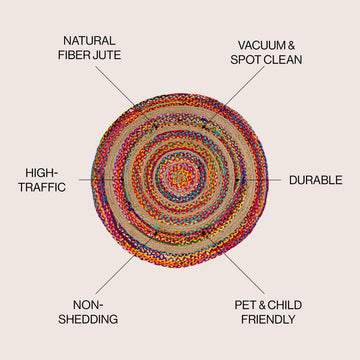 Isla Round Boho Braided Rag & Jute Area Rug